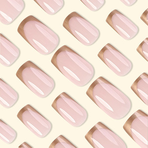 24 Uds. <span class=keywords><strong>Uñas</strong></span> <span class=keywords><strong>postizas</strong></span> francesas cortas con <span class=keywords><strong>pegamento</strong></span> usable Cabeza Cuadrada Simple Prensa en <span class=keywords><strong>uñas</strong></span> <span class=keywords><strong>postizas</strong></span> diseño de borde dorado palo de gelatina en <span class=keywords><strong>uñas</strong></span> - Product Image 4