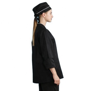Fábrica restaurante Hotel panadería cocina Chef Ejecutivo uniforme abrigos largo negro chef chaqueta - Product Image 2