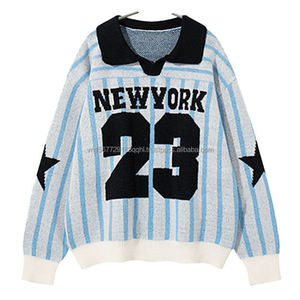 Maillot de football décontracté pour femme en jacquard numérique à rayures vintage, 100 % polyester, coupe ample, style rétro, avec numéro tricoté - Product Image 5