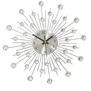33CM Metal Wall Clock Fashion Modern Decoration Silver Clocks Rhinestones Design Luxury Living Room Art Housewarming Gift Decore