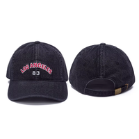 Casquette de baseball unisexe en jean noir délavé, personnalisable avec broderie de lettres et numéros de ville, style vintage, visière souple et incurvée, type Dad Hat