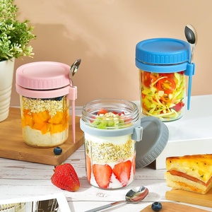 <span class=keywords><strong>10</strong></span> oz 16 oz thủy tinh <span class=keywords><strong>Mason</strong></span> lọ cho qua đêm yến mạch rò rỉ bằng chứng bột yến mạch container tuyệt vời cho ngũ cốc rau sữa chua bữa ăn chuẩn bị - Product Image 5