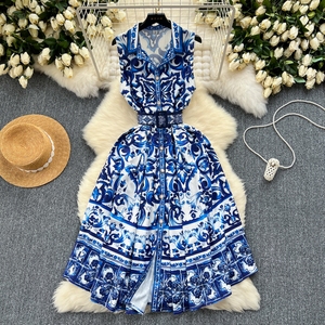 Robes imprimées vintage pour femmes, robes longues sans manches cintrées pour l'été - Product Image 3