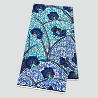 Kain Ankara Bunga Botani Biru 95gsm 100% Poliester Kain Cetak Lilin Afrika Motif Bunga untuk Jahit Gaun Wanita