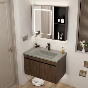 호텔용 모던 스타일 욕실 하부장, 알루미늄 허니콤 캐비닛 세면대, 스마트 LED 세라믹 싱크 및 대리석 상판 포함 - Product Image 5