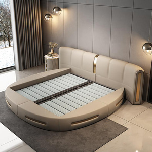 Cama Redonda de Cuero de Lujo Ligero de Estilo Italiano Moderno, Cama Doble de Lujo para <span class=keywords><strong>Hotel</strong></span>, para Dormitorio Principal, para Parejas y Princesas - Product Image 5