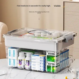 Boîte à médicaments en plastique transparente rectangulaire à grande capacité, multi-couches, portable, pack familial avec stockage étanche à l'humidité - Product Image 2