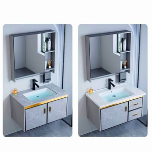 Mobile Bagno di Lusso Moderno Sospeso con Specchio e Lavabo Integrato in Alluminio - Product Image 2