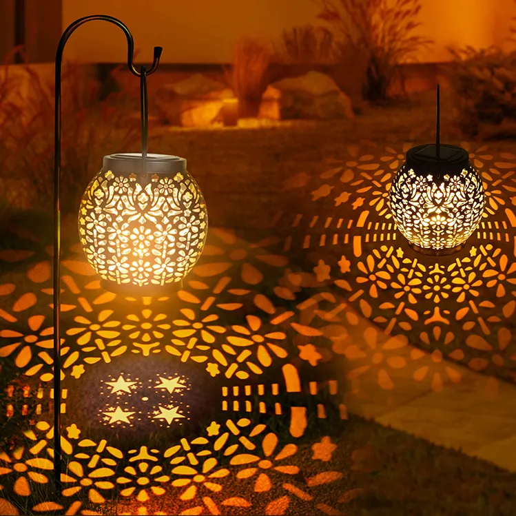 Lanterne solaire lanterne extérieure avec projection d'étoiles lanterne de table rétro étanche pour jardin patio cour chemin