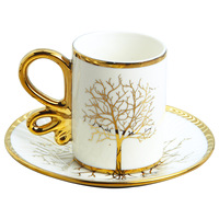 Vente en gros d'ensemble de tasses à café turques modernes tasse en céramique Arabica à bordure dorée avec soucoupe lot de 6 cadeaux promotionnels