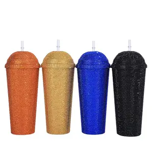 22 Oz Rhinestone Tumbler Double Wall Bling Plastic Bedazzled Water Bottle Sparkly Diamond Tumblers With Lid