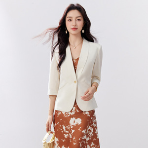 Women's White Blazer 7 3/4 Sleeve Single Button Solid Color Casual Office Wear - Product Image 3