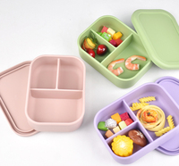 Soncan Micro-ondes Lave-vaisselle Passe au congélateur 3 compartiments Conteneurs de stockage des aliments en silicone Boîtes de rangement Boîte à lunch Bento en silicone