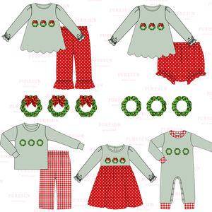 ملابس أطفال مخصصة لعيد الميلاد مطابقة للبيع بالجملة خمر أخضر فرنسي عقدة طفل صغير ملابس سانتا - Product Image 2