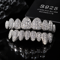 Ensemble de grillz dentaires en argent sterling 925 sertis de moissanite VVS, grillz diamantés haut et bas style hip-hop pour hommes, femmes et rappeurs