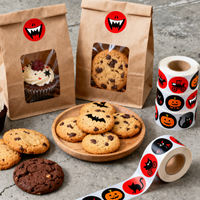 Autocollants d'Halloween personnalisés, ronds, en vinyle, imperméables, résistants à l'huile, autocollants adhésifs, 500 pièces par rouleau, pour l'emballage des sacs à biscuits