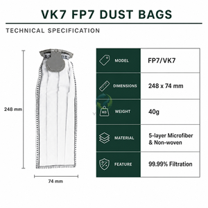 En stock, livraison rapide, SuzhouYJ, nouveaux matériaux de haute qualité, sacs pour aspirateur en fibre, Vorwerks KoboldS FP7 VK7 - Product Image 4