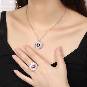 Sang Trọng 18K Vàng Trắng Ngọc Lục Bảo Cắt Tự Nhiên Chim Bồ Câu Máu Đỏ <span class=keywords><strong>Ruby</strong></span> Mặt Dây Chuyền Vòng Cổ Gia Đám Cưới Kim Cương Đồ Trang Sức - Product Image 4