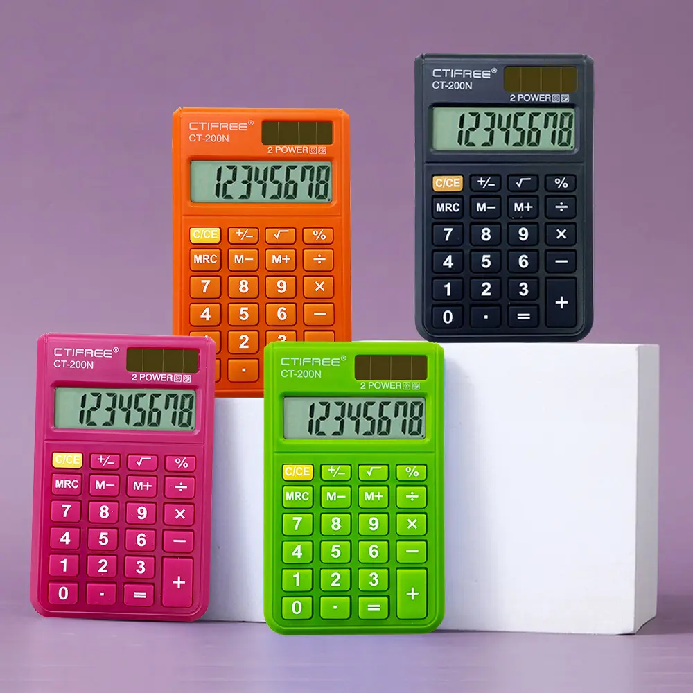 Ctifree Sld 200n Custom Logo Printtabellen Calculator Mini 8 Cijferige Zonne-Pocketbare Kostencalculator Met Lederen Hoes