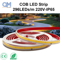 QM Led Şerit Bant Ac 220V Sürücüsüz Ip65 Su Geçirmez Noktasız 296led 50m 100m Rulo Cob Led Işık Şeridi 220v