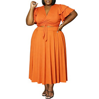 Nouvelle Robe d'été 2026 pour Femme, Style Européen et Américain, Manches Volants, Col V, Poches, Grande Taille, Longueur Genou