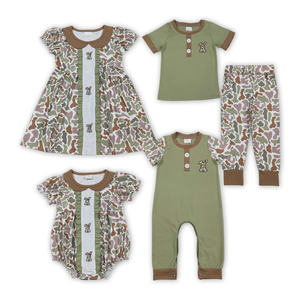 Conjunto de ropa para bebés, camuflaje con bordado de conejo, ropa a juego para niños para Pascua - Product Image 1