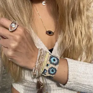 Jojo Mode Verstelbare Handgemaakte Geweven Bohemen Turkse Evil Eye Kwasten Miyuki Kralen Bangle Armband Voor Vrouwen