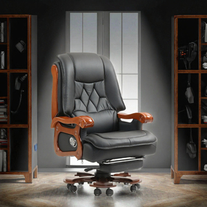 Traditional Commercial Genuine Cow <b>Leather</b> Executive <b>Office</b> <b>Chair</b> Wood Frame Built-In Headrest Open Back 9 Point Massage 360 - Product Image 3