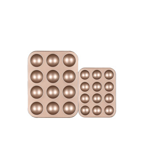 Golden Dumpling Mold 6 Cavity Spherical Non Stick Carbon Steel Cake Mold Hemispherical Baking Tool For Cupcake And Bra Cake - Product Image 1