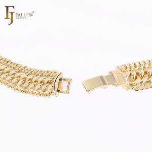 54120131 FJ Fallon Moda Jóias Triplo Cubano Link Curvo Pulseiras Largas 14K Banhado A Ouro Latão Baseado - Product Image 3