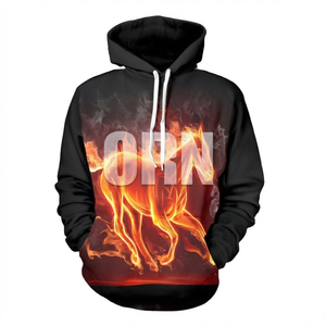 Sweat à capuche pour homme personnalisé avec imprimé cheval de feu, coupe classique, en polyester, décontracté, pour l'automne, avec logo sur le devant - Product Image 1