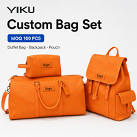 Juego de 3 Piezas de Bolsa de Viaje de Piel Sintética con Logotipo Personalizado YIKU, MOQ 100, Impermeable, Bolsa de Lona, Bolsa de Cosméticos, Bolsa de Viaje de Fin de Semana