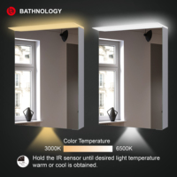 Kabinet Cermin Kamar Mandi Dinding Modern Tanpa Bingkai, Persegi Panjang, LED Terang, Anti-Kabut, dengan Soket Pencukur, Berperingkat IP44