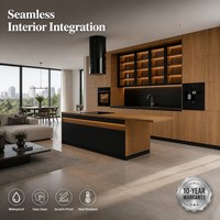 Meubles de cuisine modernes en bois de luxe, armoires modulaires sur mesure, éclairage LED intégré, évier en granit/marbre écologique