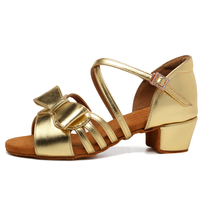 Chaussures de danse salsa en PU doré avec nœud papillon Chaussures de danse latine pour enfants et filles