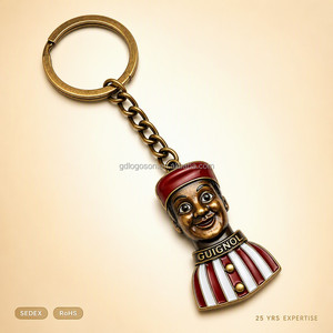 Llavero Guignol al por mayor, de Lyon, Francia, con diseño de marioneta vintage de bronce esmaltado, de la cultura del Teatro Canut, ideal como regalo de recuerdo folclórico para turistas. - Product Image 1