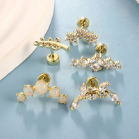 Pendientes de Acero Inoxidable y Cobre con Zirconia para Piercing Daith, Lobe, y Tipo Stud de Base Plana, Joyería para Mujer para Fiesta