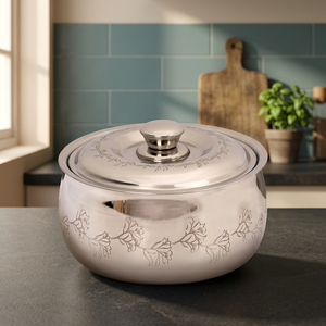 Stainless Steel Casserole <b>Pot</b> With <b>Lid</b> Round Minimalist Design Durable Metal Cookware For Gas And Induction Stoves - Product Image 1