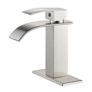 Grifo de un solo agujero de acero inoxidable para lavabo de baño, Grifería de lavabo con cubierta chapada en cascada - Product Image 2