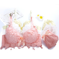 Set Bra dan Panty Berenda Full Cup dengan Tali Konvertibel, Logo Custom, Padded, Push-Up Underwire, Gaya Jepang yang Lucu untuk Wanita