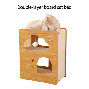 Lit pour chat en bois de luxe avec griffoir intégré 2 en 1, meuble pour chat d'intérieur, grand espace, mobilier pour chat pour chats corpulents - Product Image 4