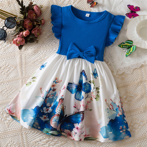 Vestito da Principessa con Etichetta Privata, Stampa a Farfalla, Abito Estivo per <span class=keywords><strong>Neonata</strong></span>, Maniche a Sbuffo, Fiocco, Vestito per Bambine - Product Image 1