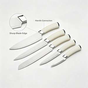 Nouvel ensemble de 5 couteaux de chef et à pain 2026 avec bloc de rangement, lames en acier inoxydable et manches en PP, support en plastique argenté - Product Image 4