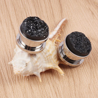 Evorte Vente en gros 0g 1g 2g 316L Acier inoxydable Classique Pierre d'agate noire naturelle Gauges d'oreille Plug Tunnel Piercing Bijoux