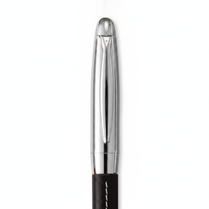 Premium Cylindrical Black Faux Leather Writing <b>Pen</b> with Distinctive <b>White</b> Stitched Grip & Polished Silver Trim for Custom Logo G - Product Image 6