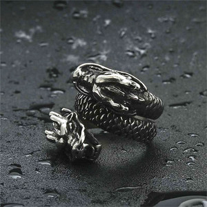Men's Dragon <b>Ring</b> <b>Titanium</b> Steel Silver Retro Punk Style Animal Shape Jewelry Gift 26062 - Product Image 5