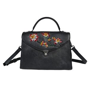 Ando Bag Vintage Floral Embossed Genuine Leather <b>Handbag</b> Women Top <b>Handle</b> Shoulder Crossbody Bag - Product Image 5