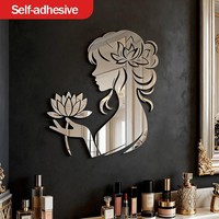 Autocollant mural en miroir acrylique auto-adhésif, silhouette féminine, lotus, panneau décoratif, décoration de la maison, décoration de la salle de bain