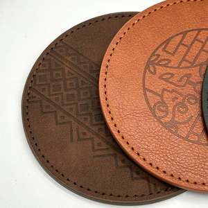 Sous-verres ronds en cuir de luxe à texture de cuir de vachette vintage, promotionnels et abordables, pour boissons - Product Image 3