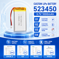 Baterai Lithium Polymer 523450 Isi Ulang 1000mAh untuk Speaker Bluetooth, Perangkat Genggam, dan Produk IoT